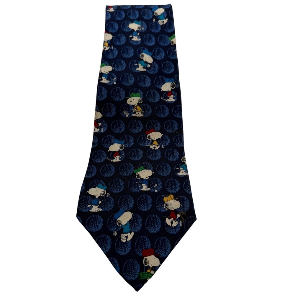 Vintage Peanuts Snoopy Mens Golf Silk Tie Navy‎ Blue Made in USA (TG4)